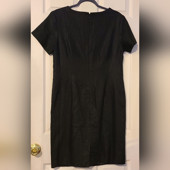 Black Sheath Dress 10 Shoulder Pads Lined Linen Blend Adolfo Studio VTG - Picture 2 of 8